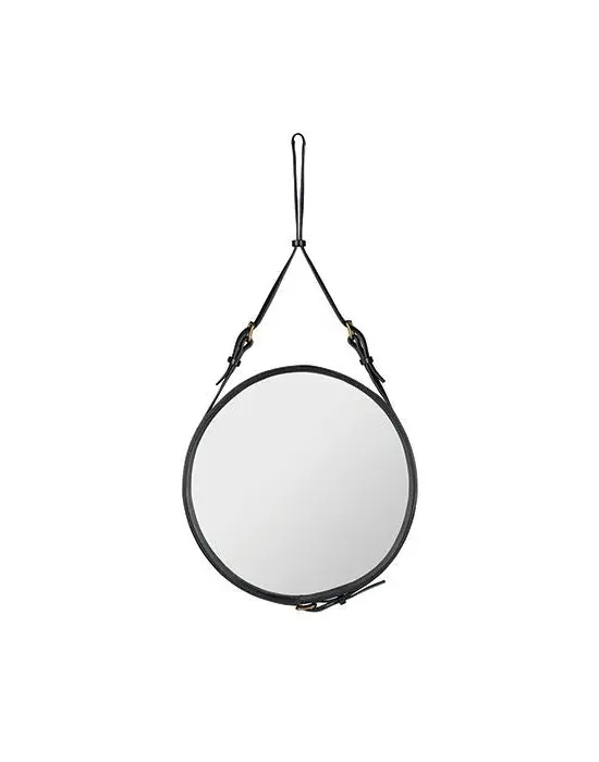 Small Round Mirror with Leather Strap - Black image