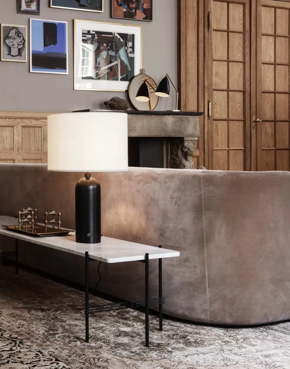 Small Table Lamp with Marble Base - Black, Steel