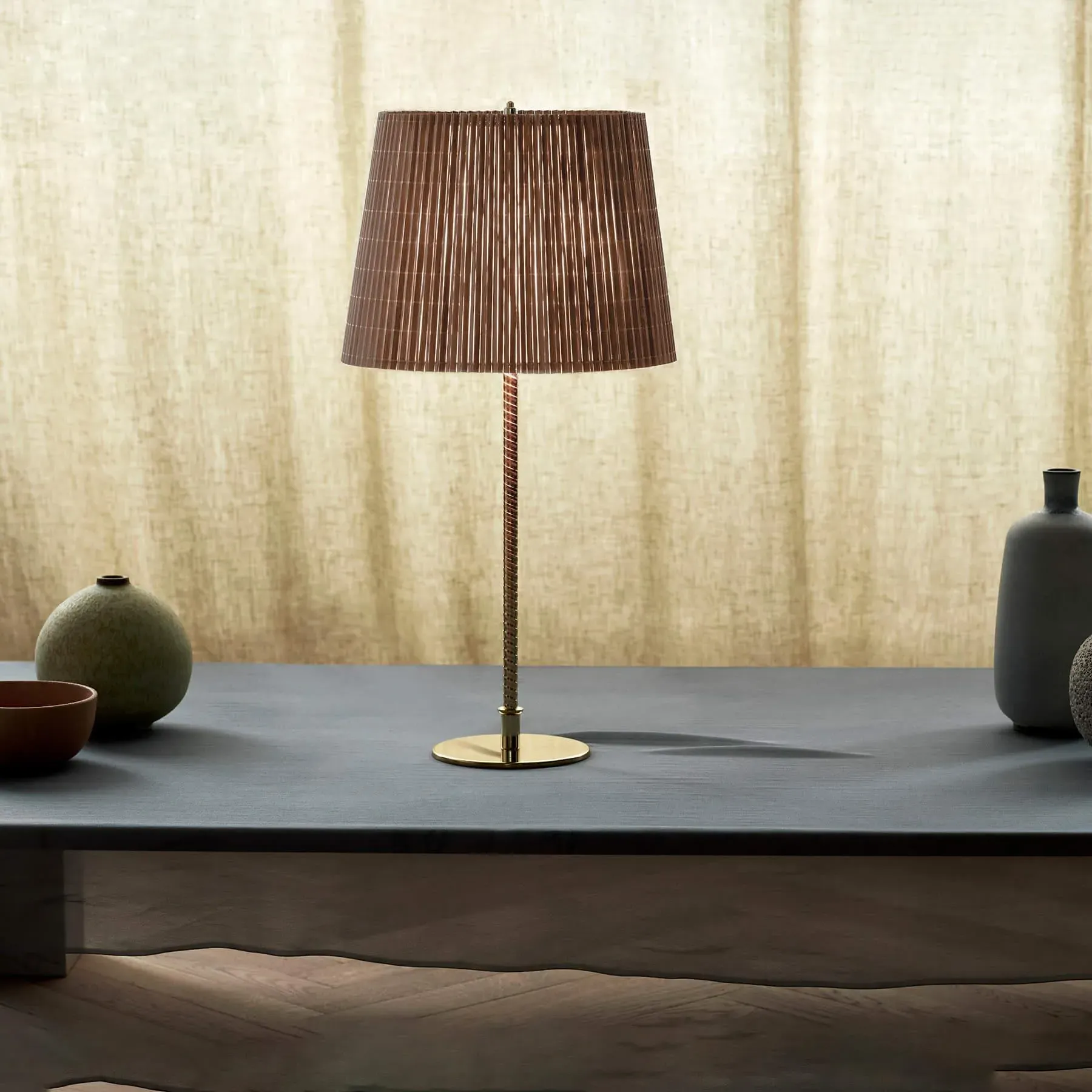 Table Lamp with Pleated Shade - Bamboo