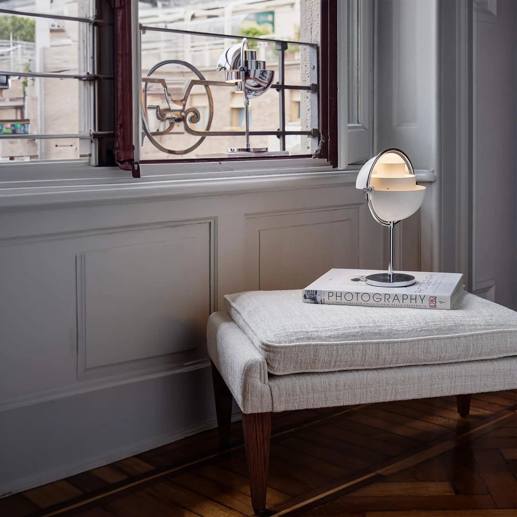 Trapezoidal Ottoman - Cream, Smooth Leather