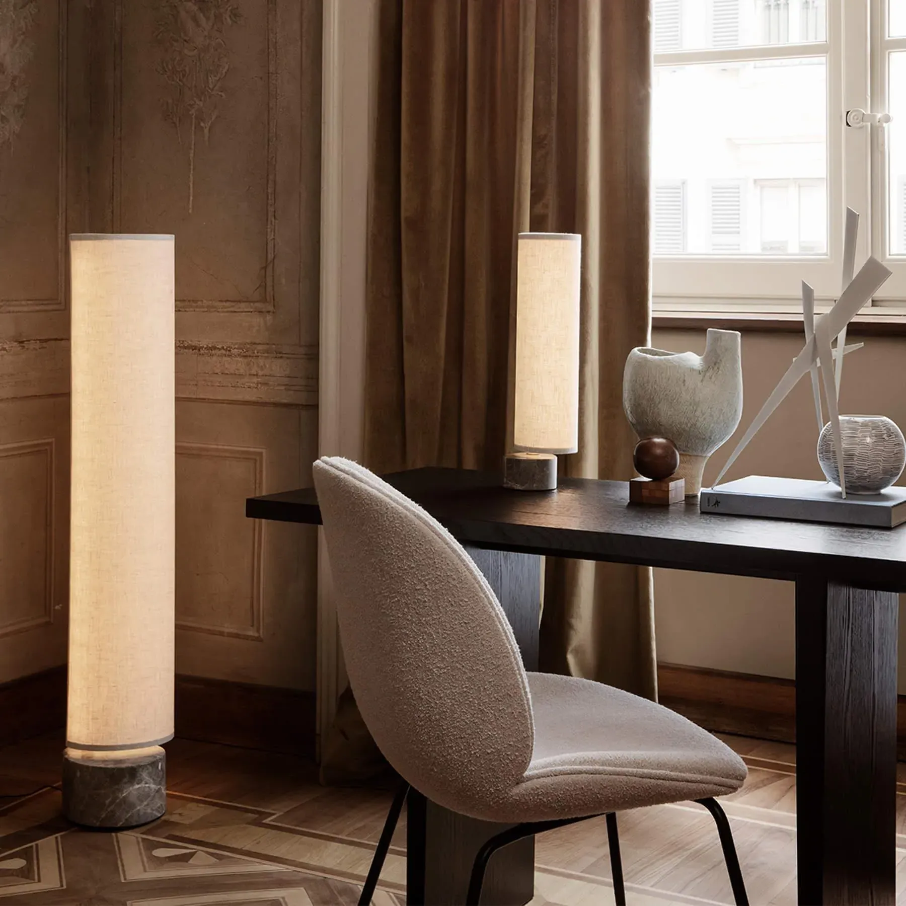 Unbound Table Lamp - White Linen, Marble