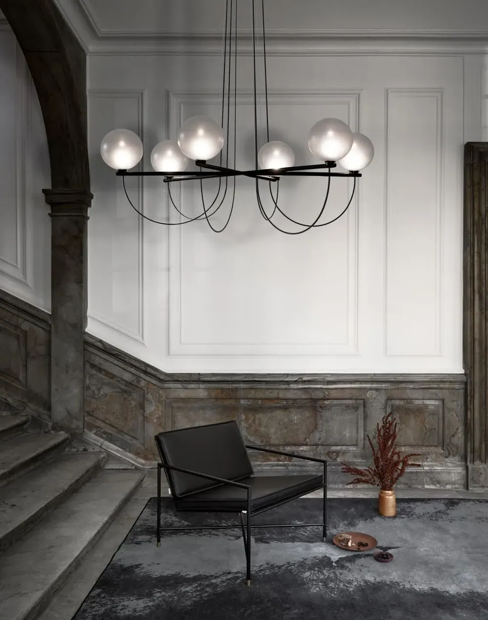 3-Globe Chandelier - Black, Steel