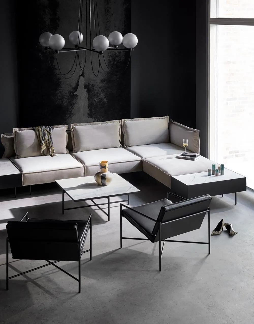 Coffee Table with Marble Top - White, Metal