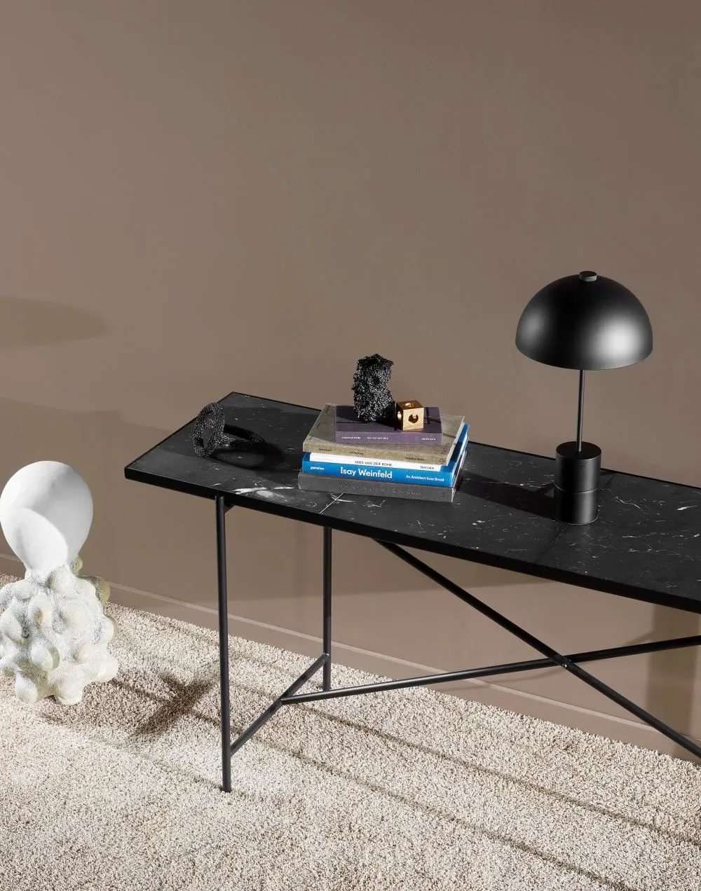 Console Table with Brass Details - Black, Marble
