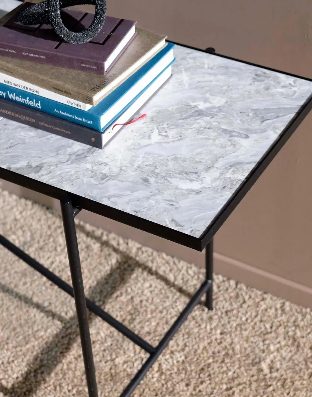 Console Table with Brass Details - White, Marble