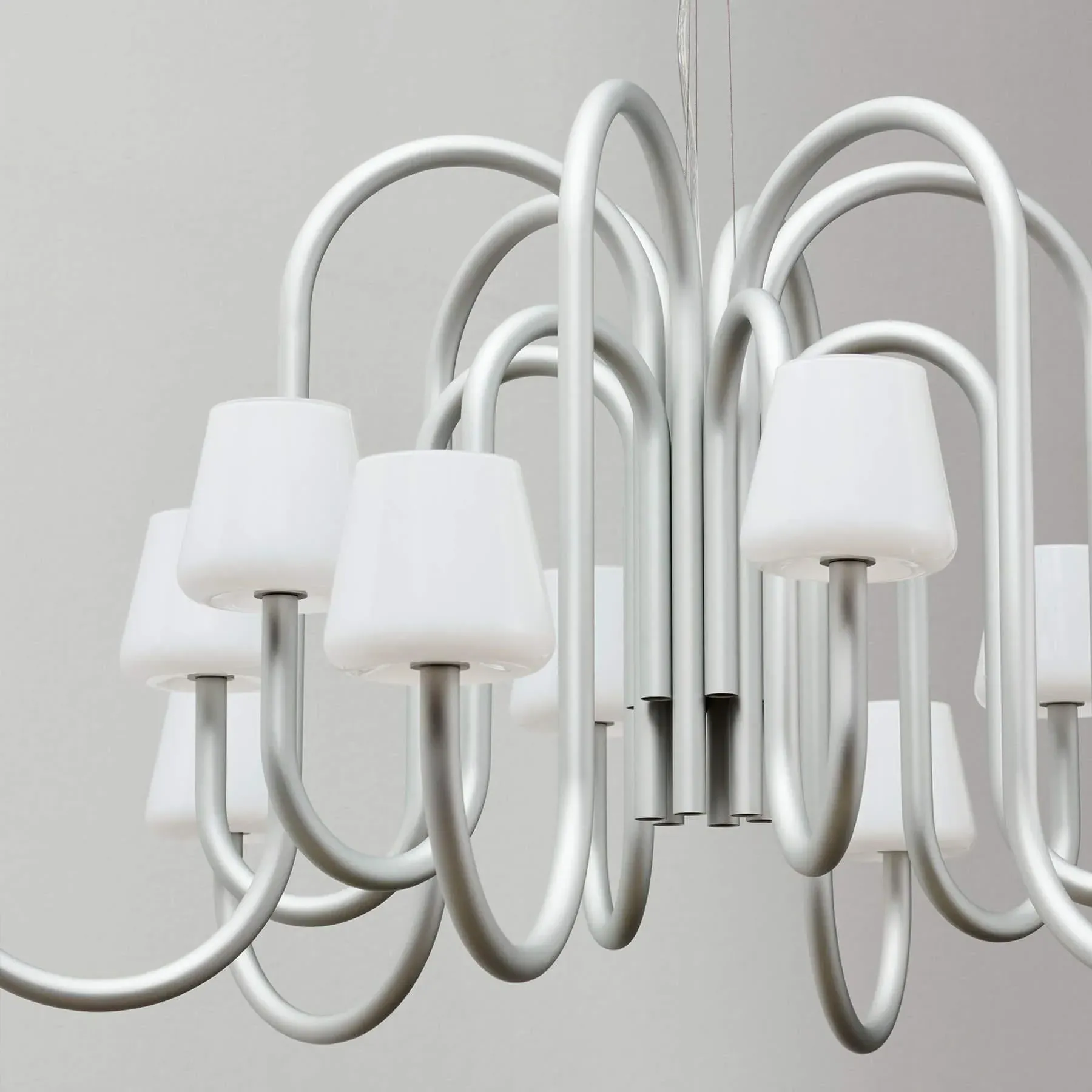 12-Arm Chandelier - Aluminium, Opal Glass