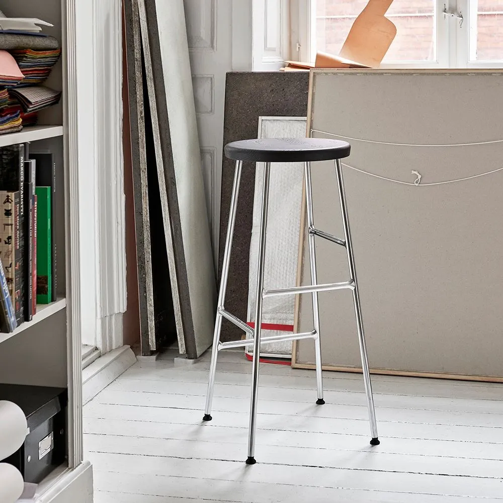 65cm Bar Stool with Footrest - Black, Oak