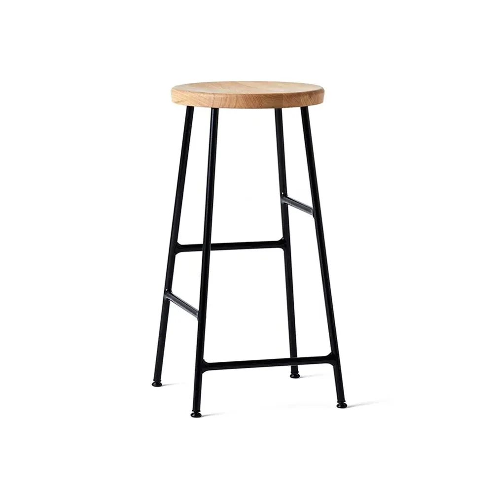 65cm Bar Stool with Footrest - Black, Oak image