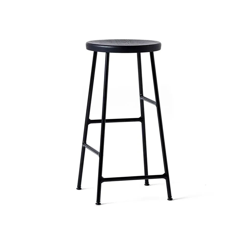 65cm Bar Stool with Footrest - Black, Oak image