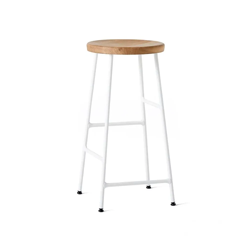 65cm Bar Stool with Footrest - Cream, Oak