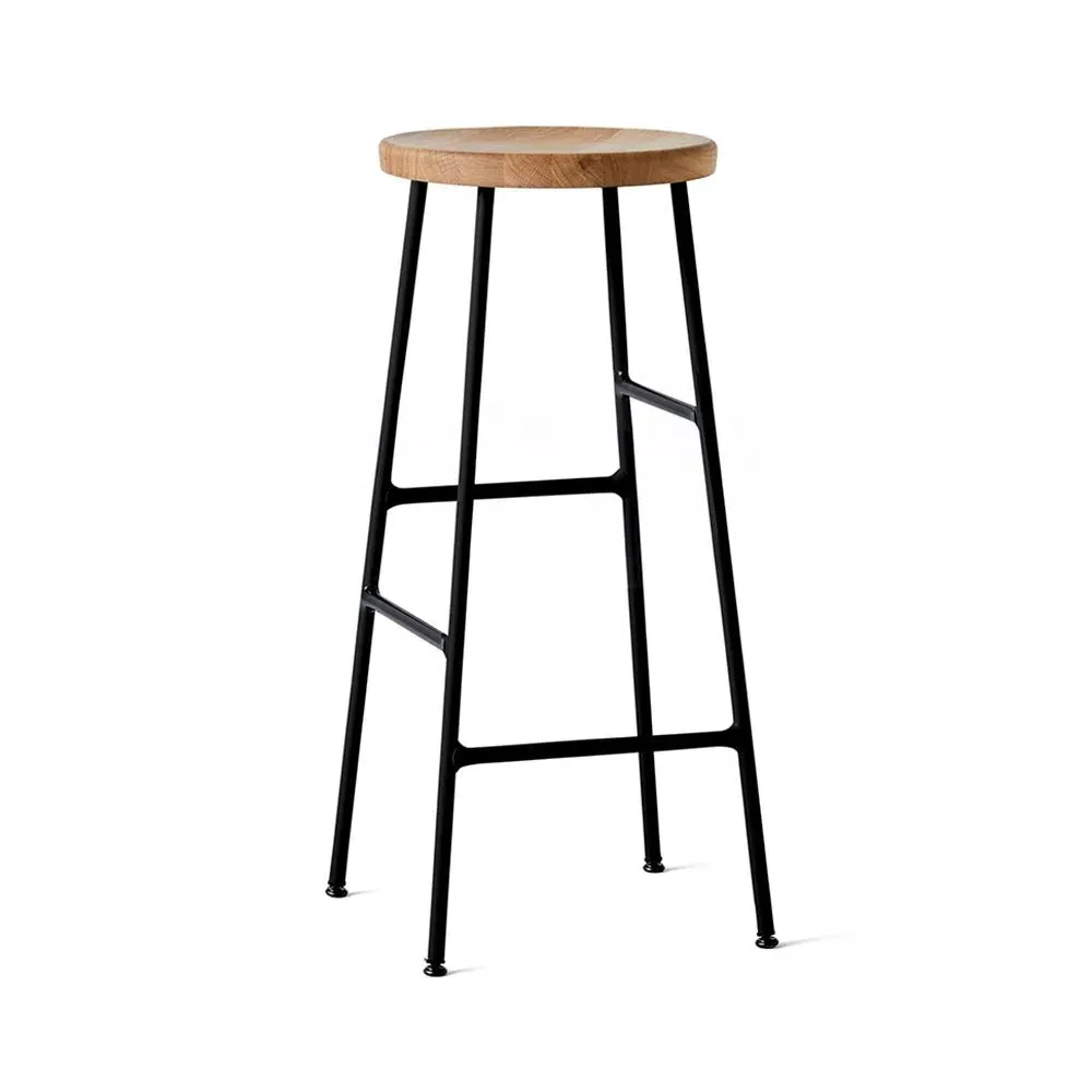 75cm Bar Stool with Footrest - Black, Oak