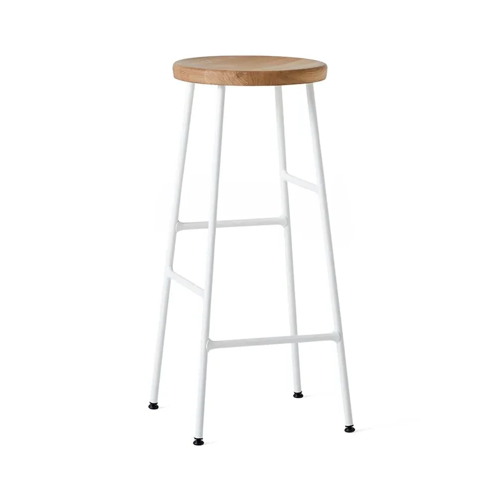 75cm Bar Stool with Footrest - Cream, Oak