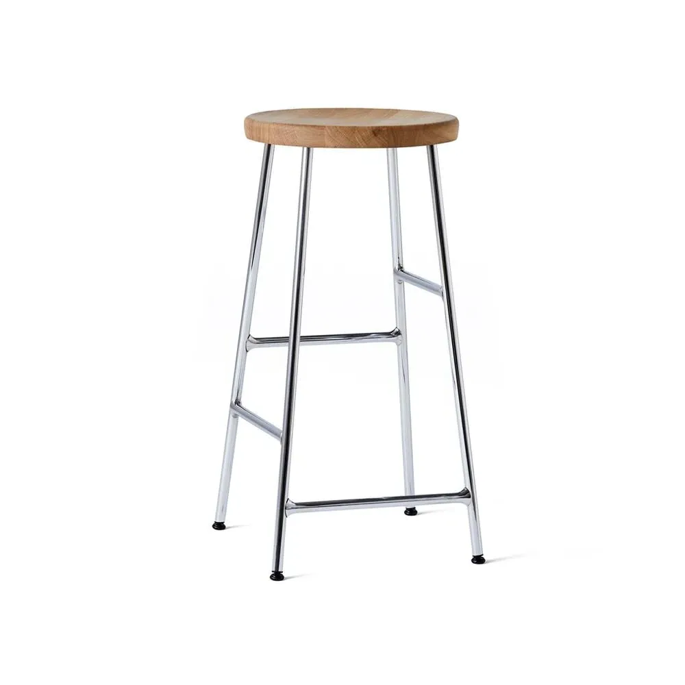 75cm Bar Stool with Footrest - Oak, Chrome