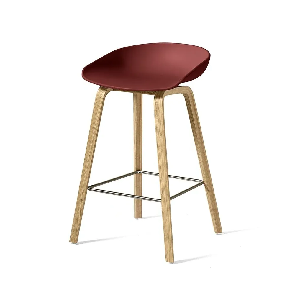 Bar Stool with Footrest - Brick, Oak