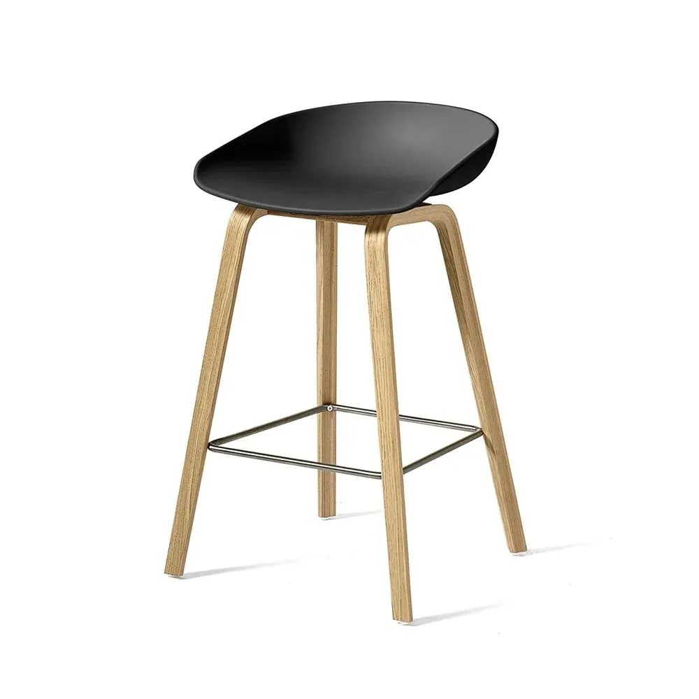 Bar Stool with Footrest - Grey, Oak