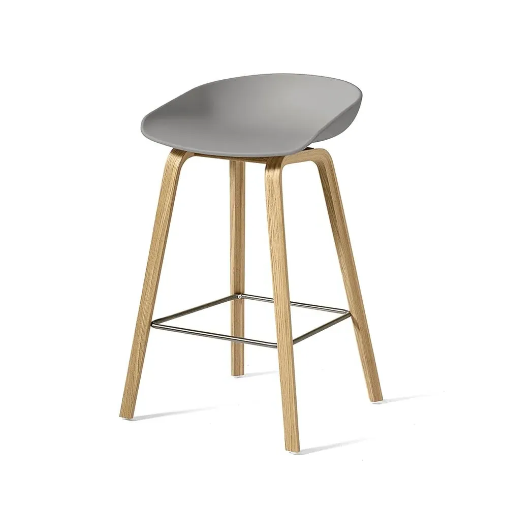 Bar Stool with Footrest - Grey, Oak