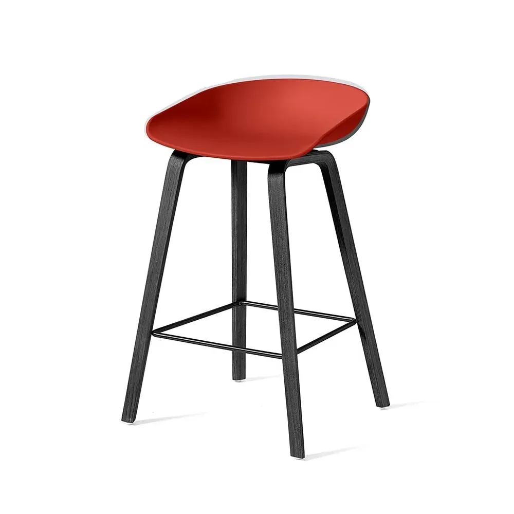 Bar Stool with Footrest - Red, Steel