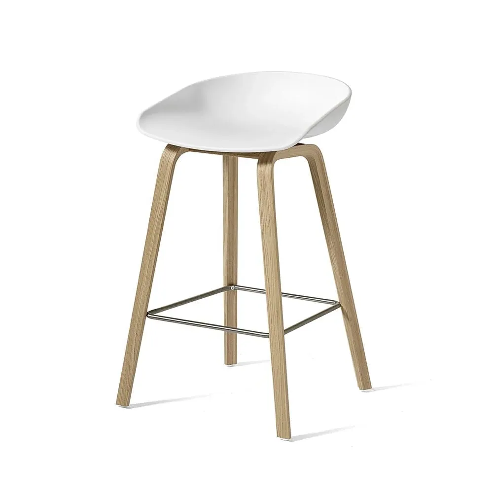 Bar Stool with Footrest - White, Steel