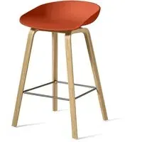 Bar Stool with Oak Base - Orange, Oak