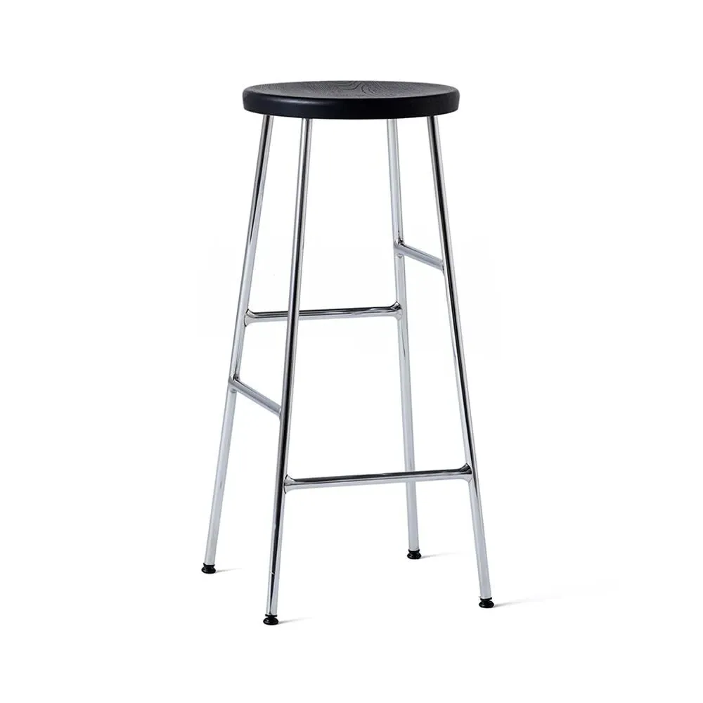 Bar Stool with Steel Footrest - Black, Oak