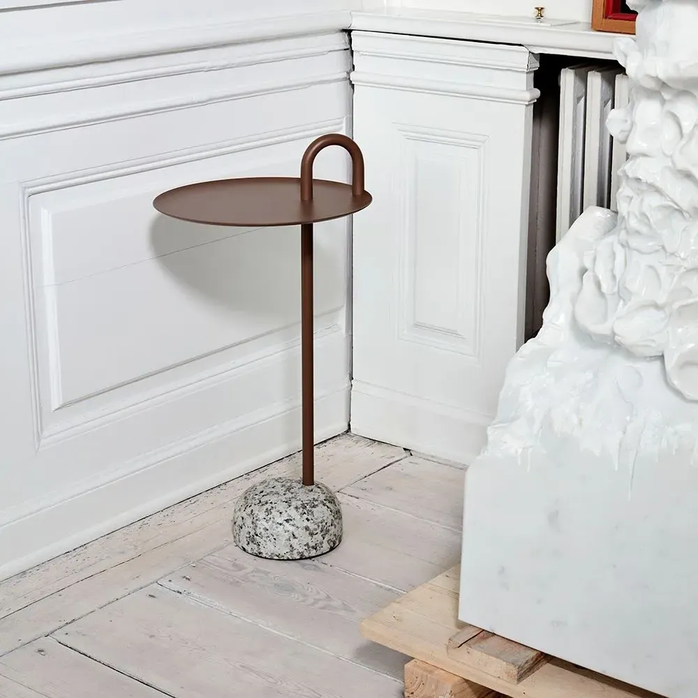 Bowler Side Table with Handle - Brown, Steel