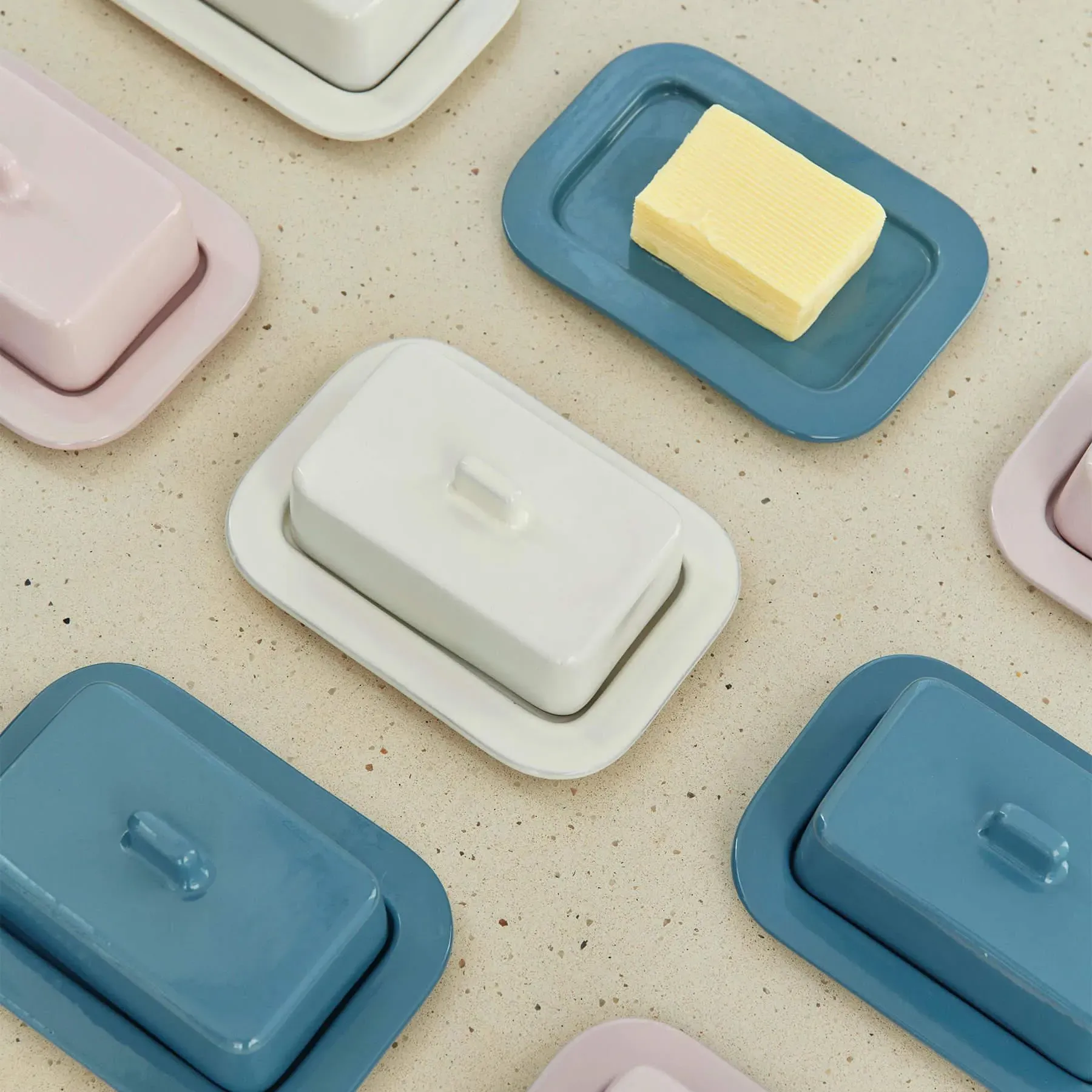 Butter Dish with Lid - Dark Blue, Terracotta