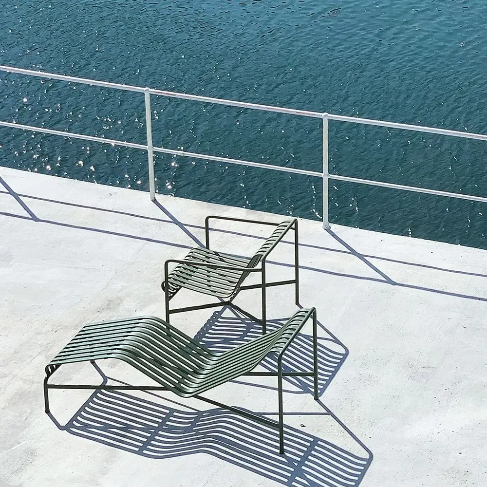 Chaise Longue with Slats - Olive, Steel