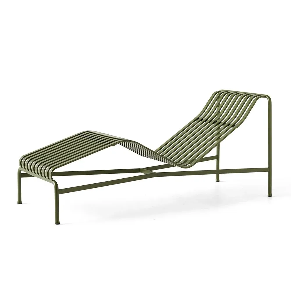 Chaise Longue with Slats - Olive, Steel