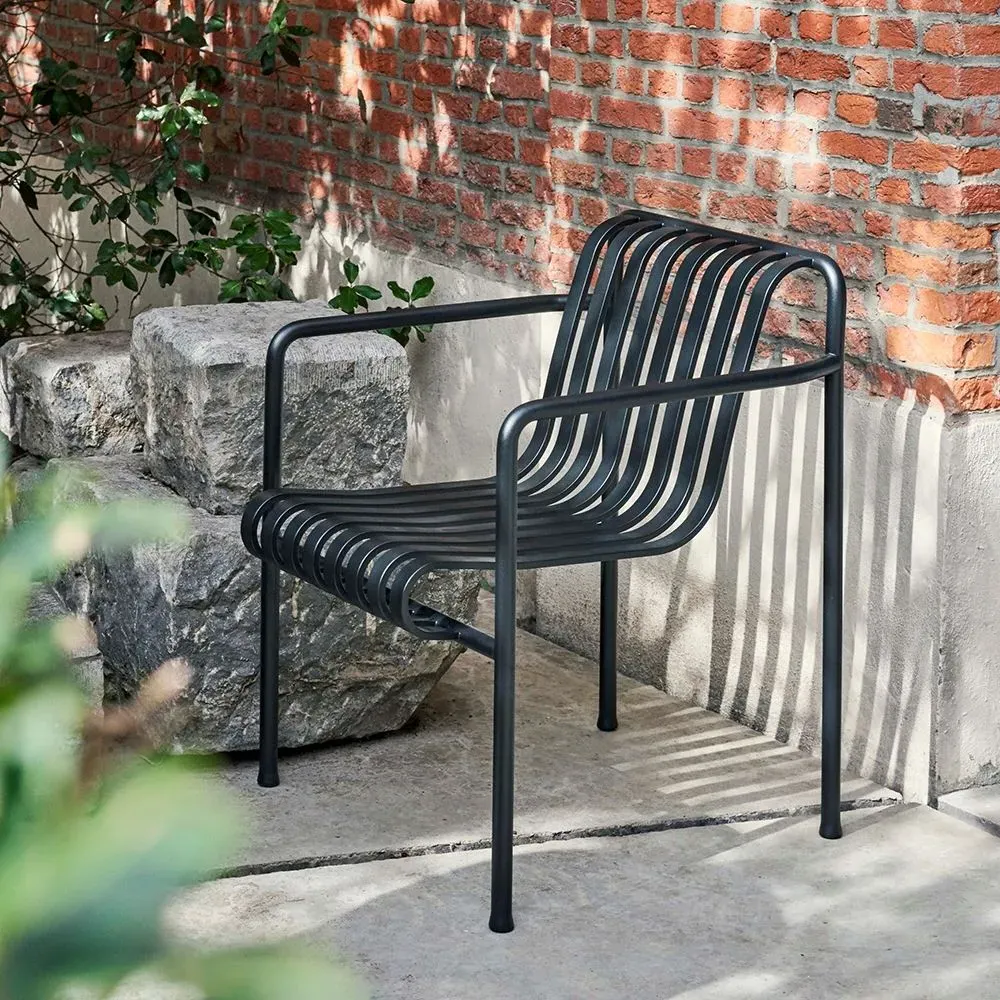 Dining Armchair with Slats - Galvanised Steel