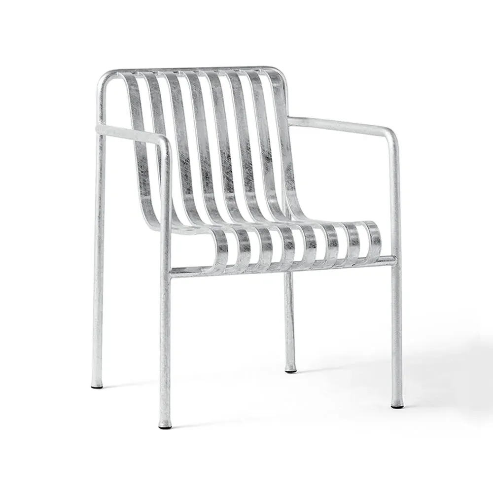 Dining Armchair with Slats - Galvanised Steel