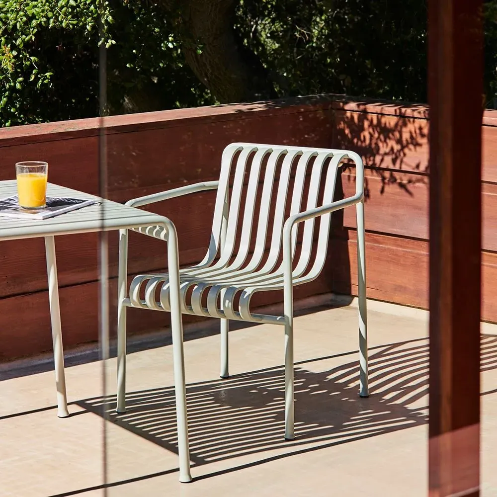 Dining Armchair with Slats - Olive Green, Steel