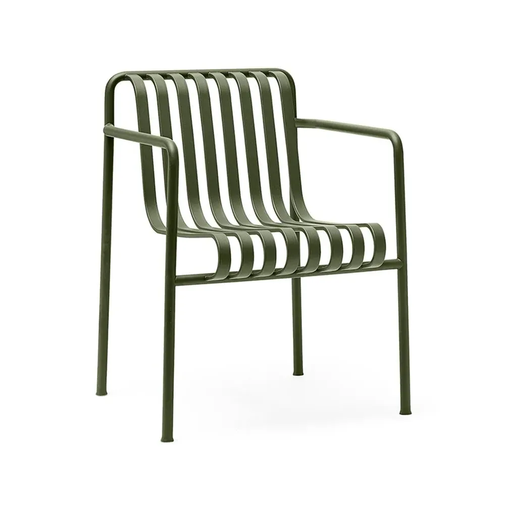 Dining Armchair with Slats - Olive Green, Steel