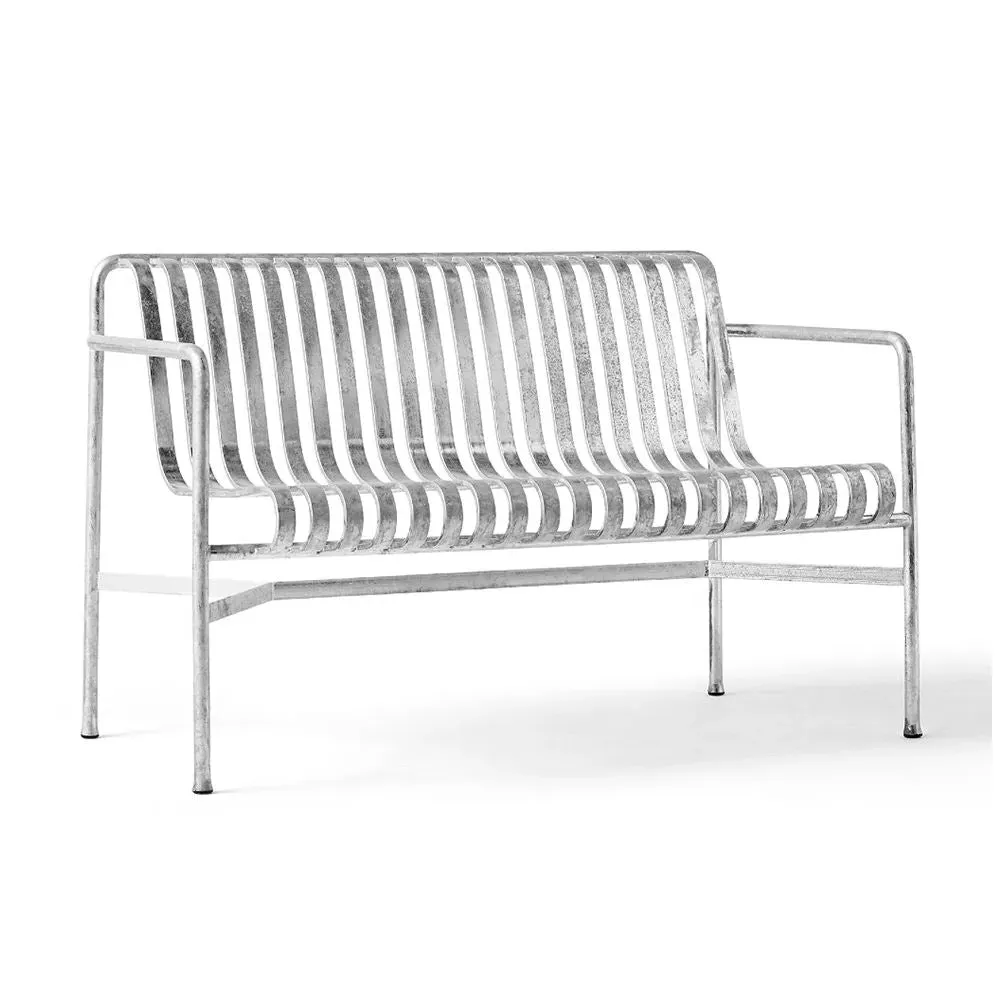 Dining Bench with Backrest - Galvanised Steel