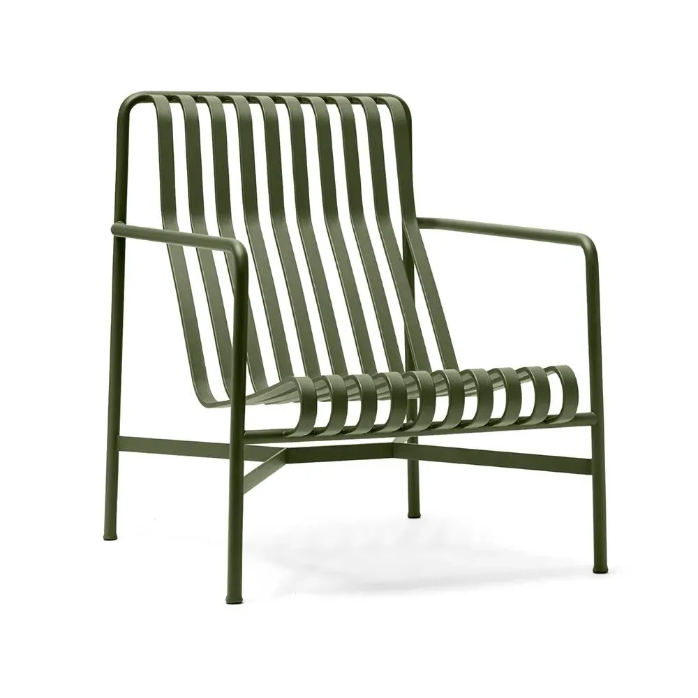 High Lounge Chair with Slats - Olive Green, Steel