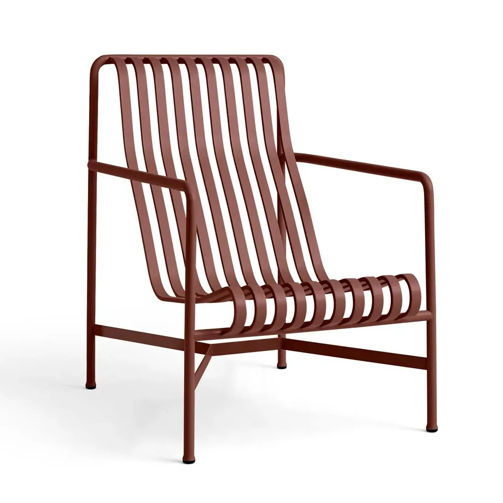 High Lounge Chair with Slats - Red, Steel