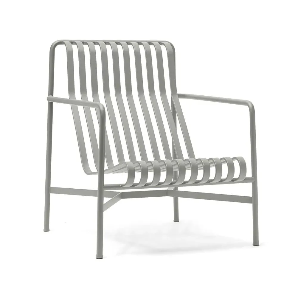 High Lounge Chair with Slats - Sky Grey, Steel