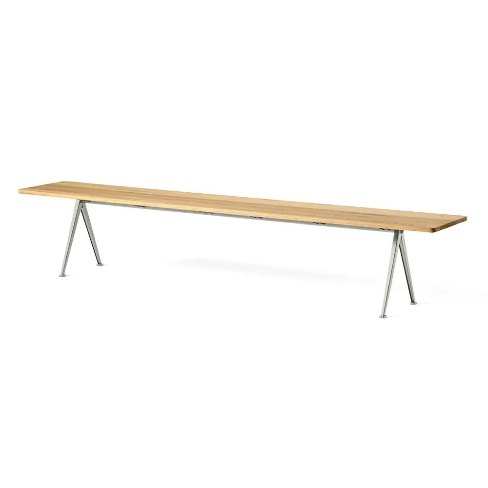 Large Bench with Steel Legs - Beige, Oak