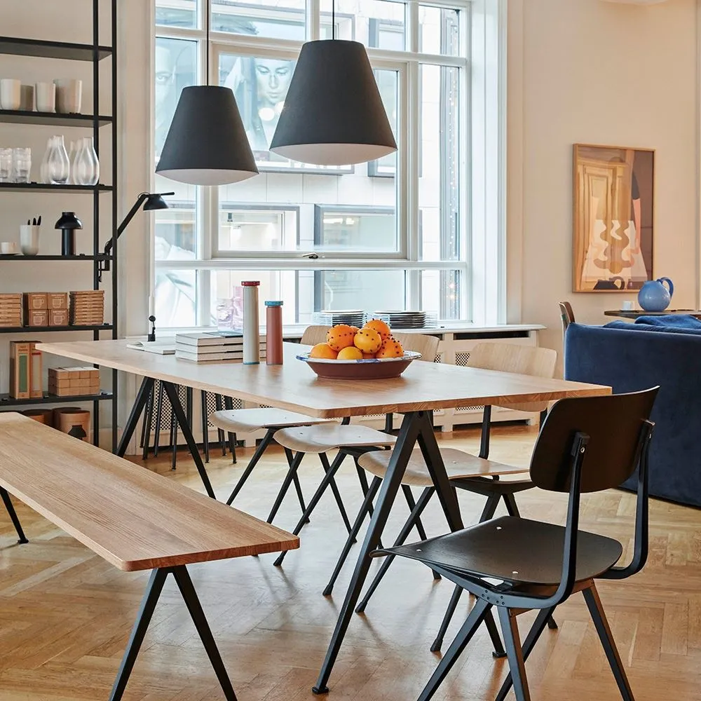 Large Bench with Steel Legs - Black, Oak