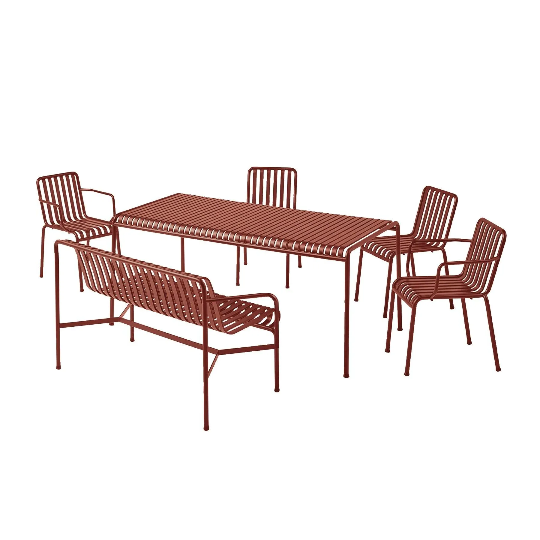 Large Dining Set with Bench - Iron Red
