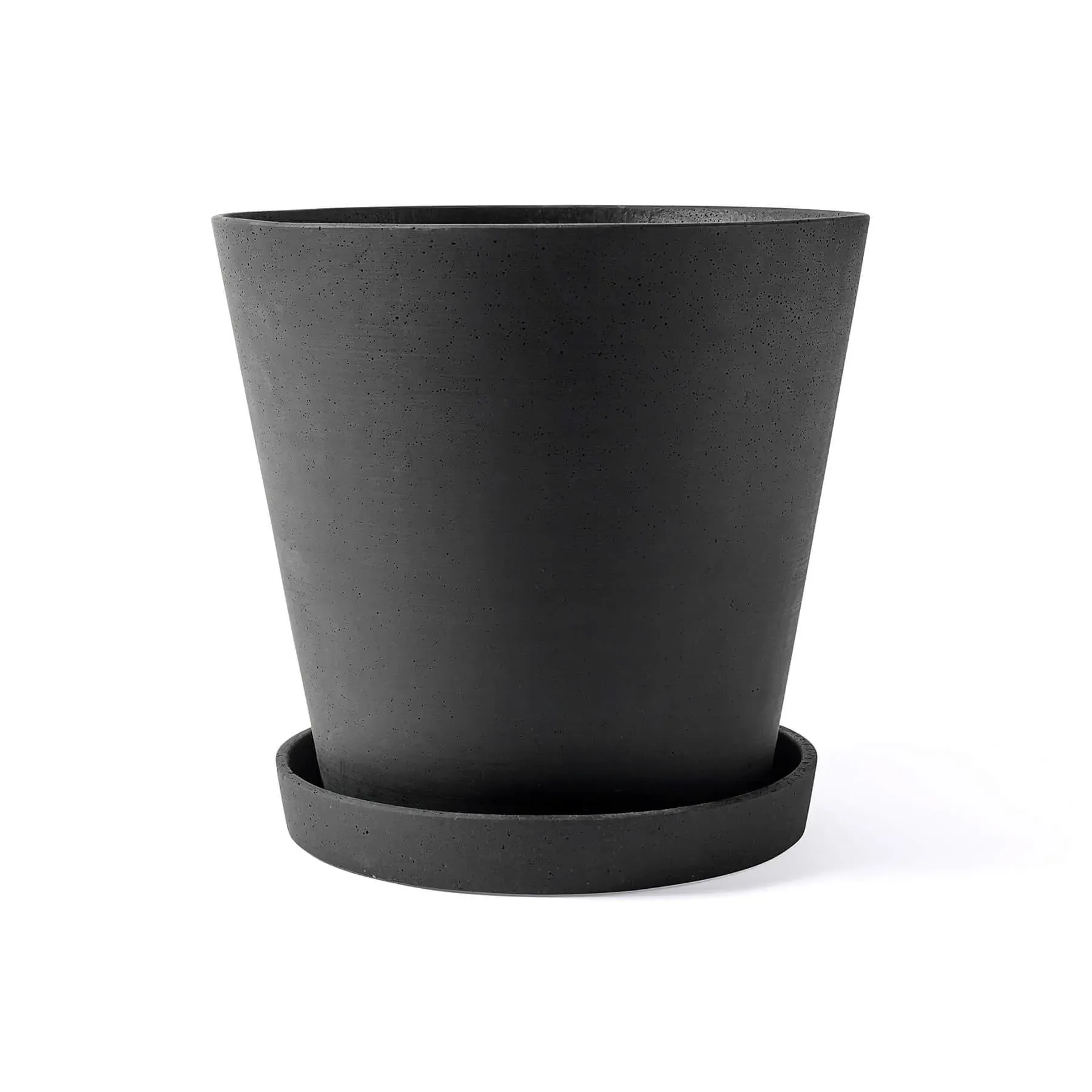 Large Flower Pot with Saucer - Black, Polystone