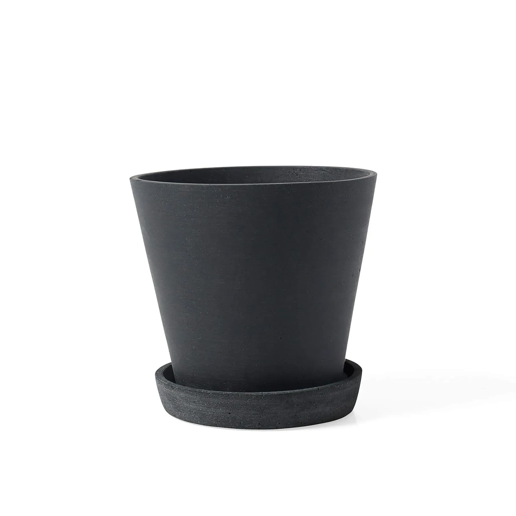 Large Flower Pot with Saucer - Black, Polystone