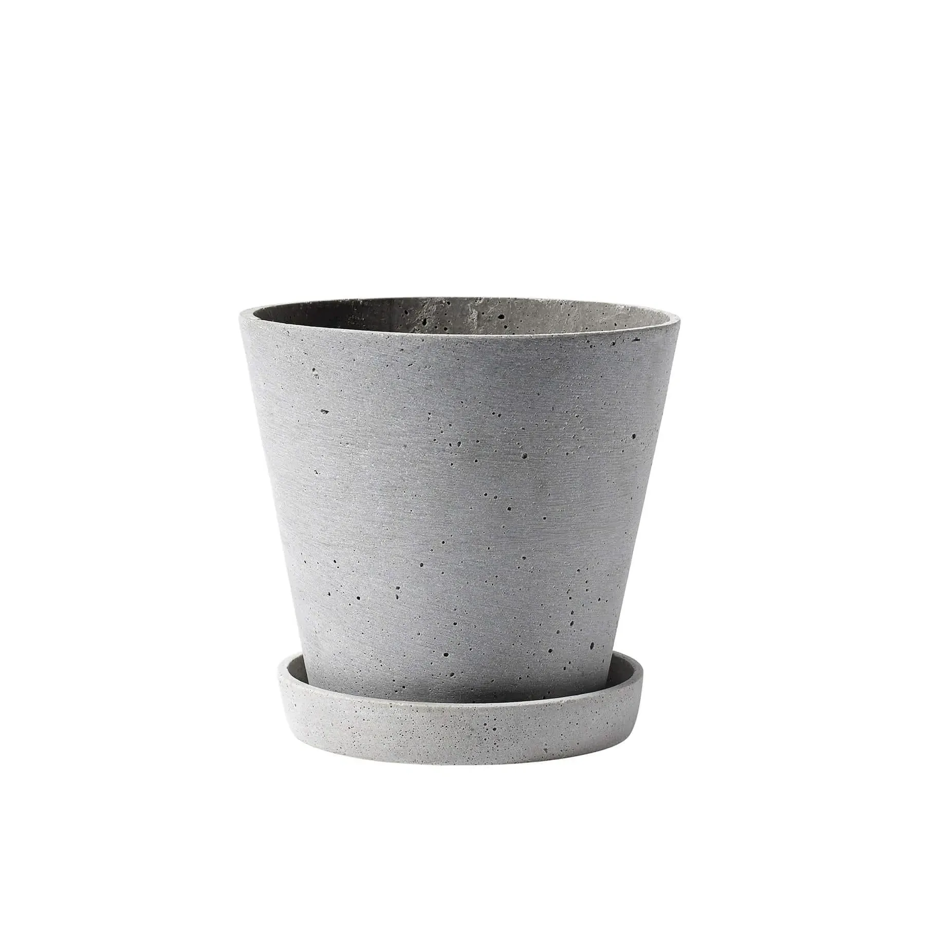 Large Flower Pot with Saucer - Grey, Polystone