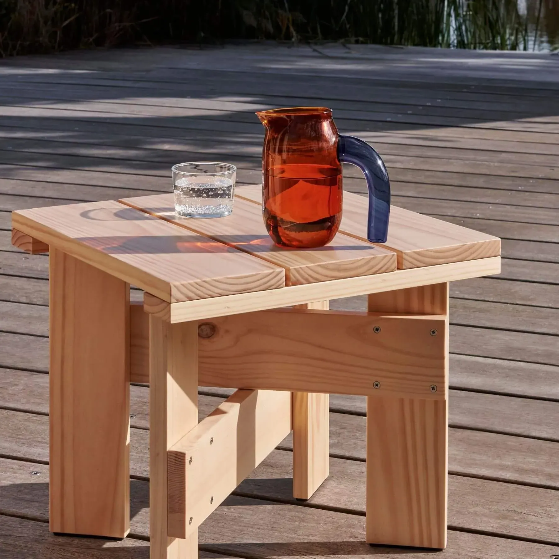Large Low Table with Crossbars - White, Pine