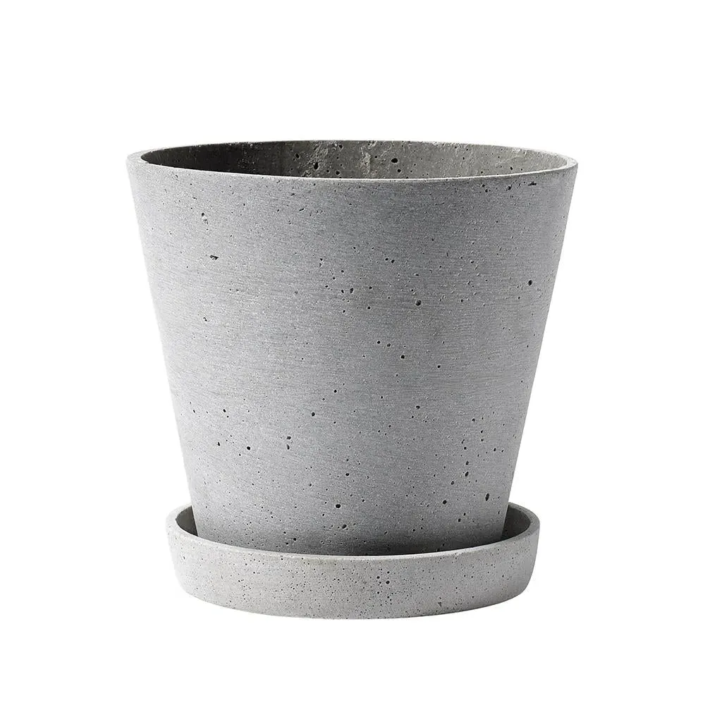 Large Planter with Saucer - Grey, Polystone