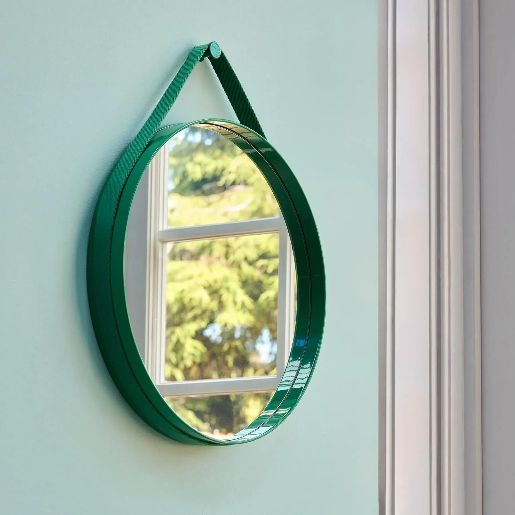 Large Round Mirror with Strap Handle - Red