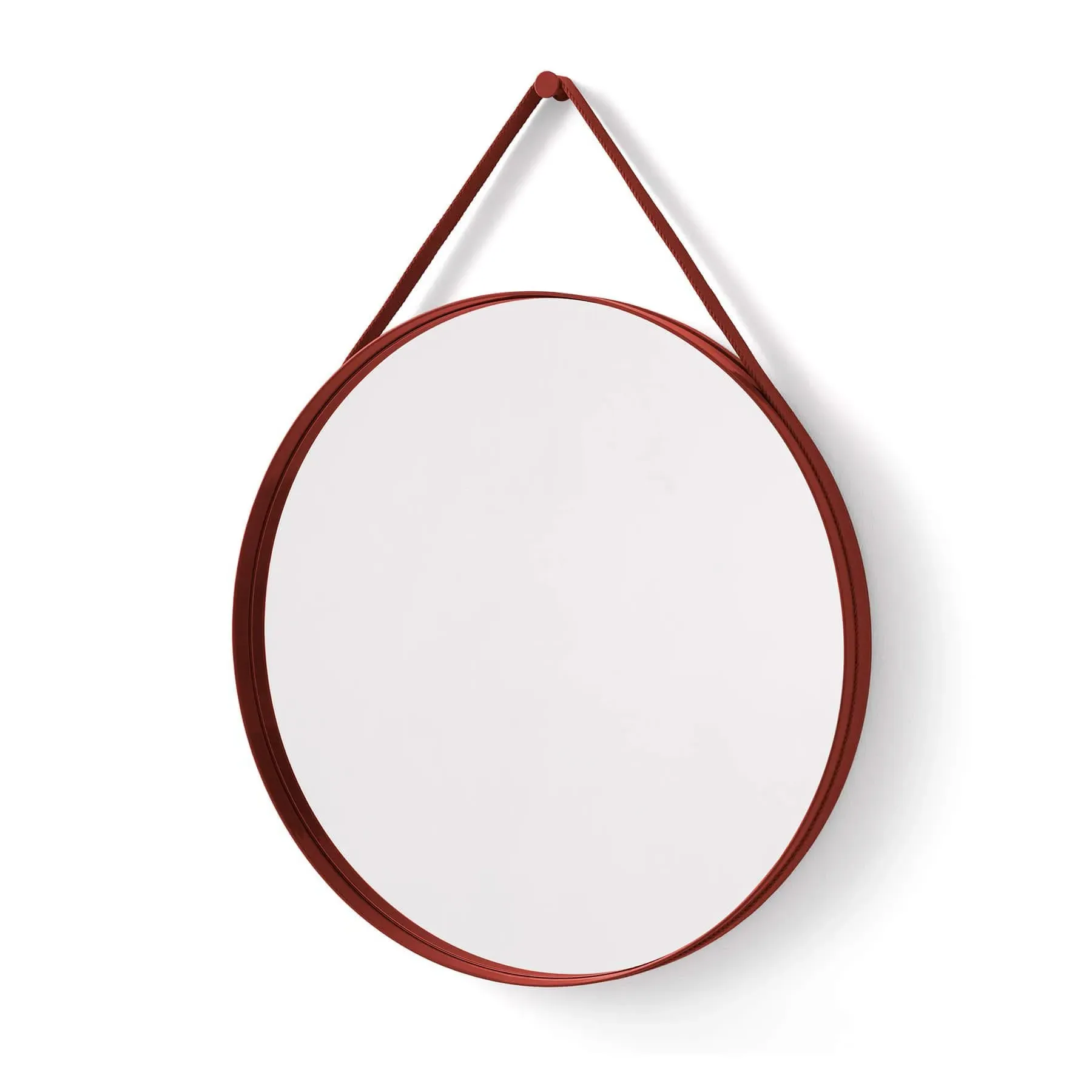 Large Round Mirror with Strap Handle - Red