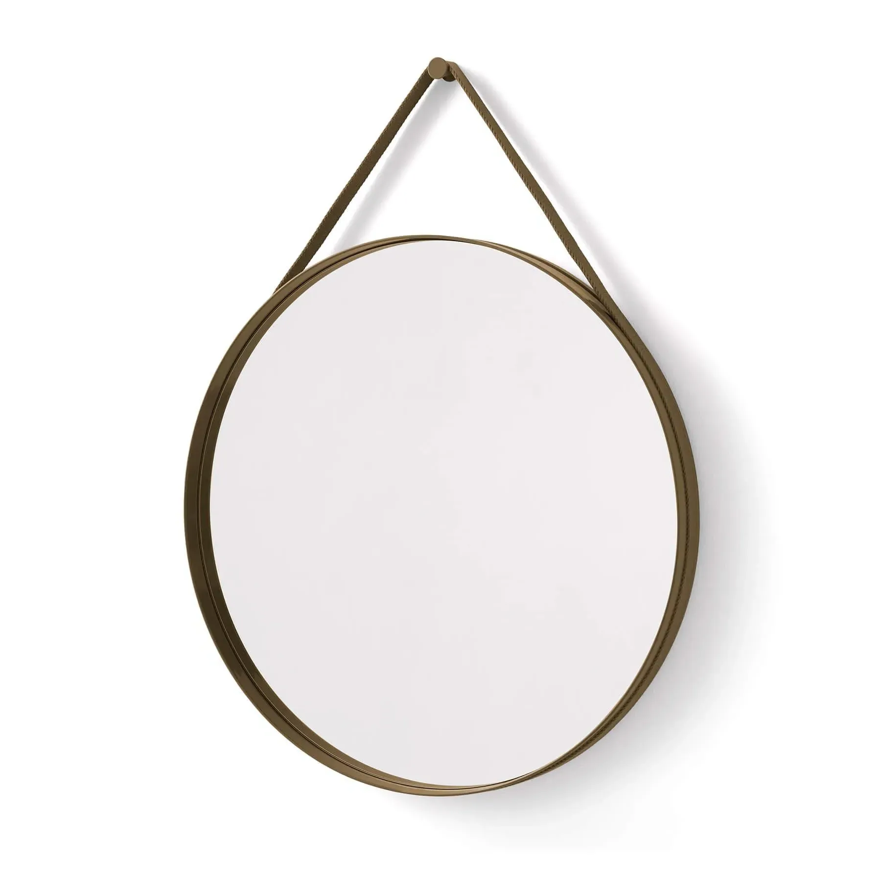 Large Round Mirror with Strap - Light Brown