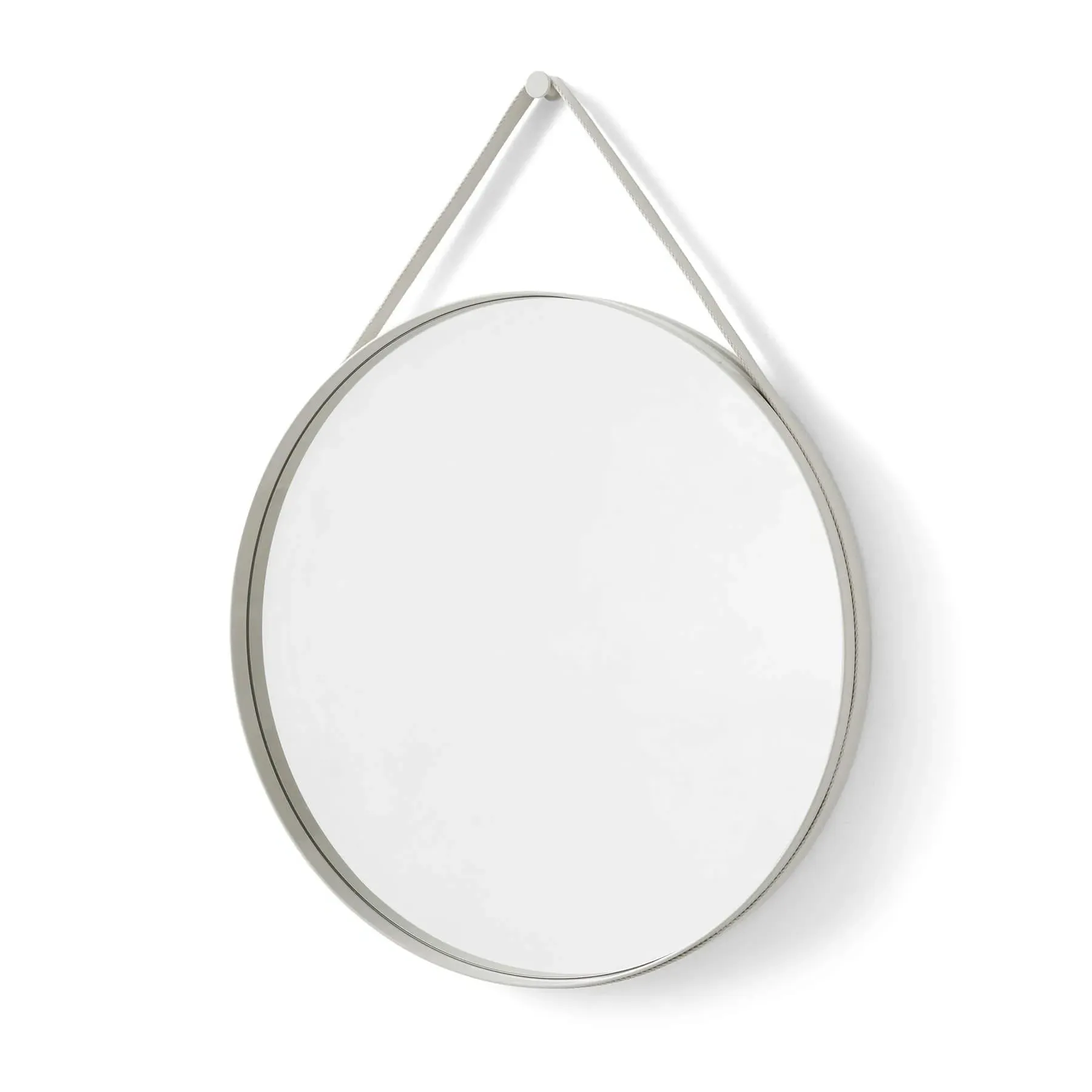 Large Round Mirror with Strap - Light Grey
