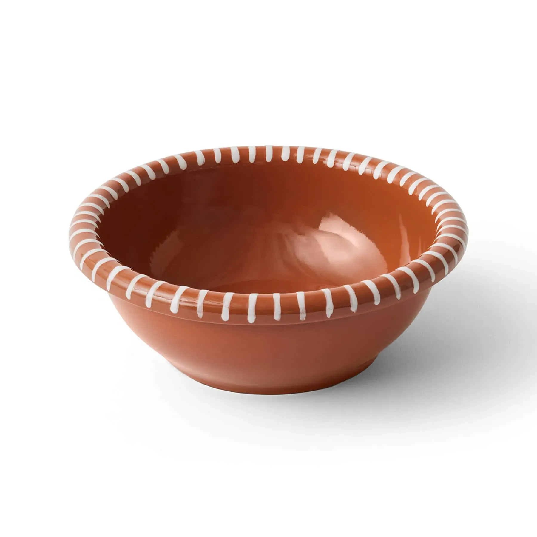 Large Salad Bowl with Stripes - Natural, Terracotta image