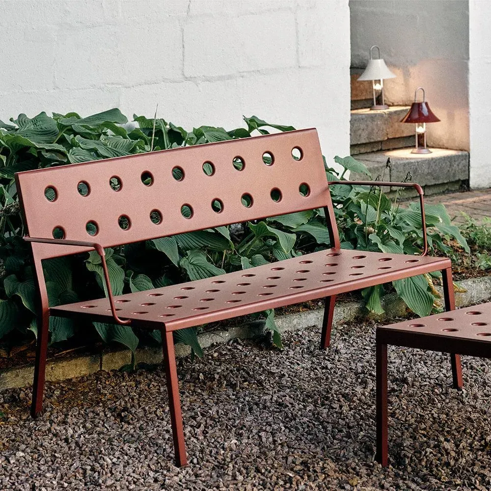 Lounge Bench with Arms - Red, Steel